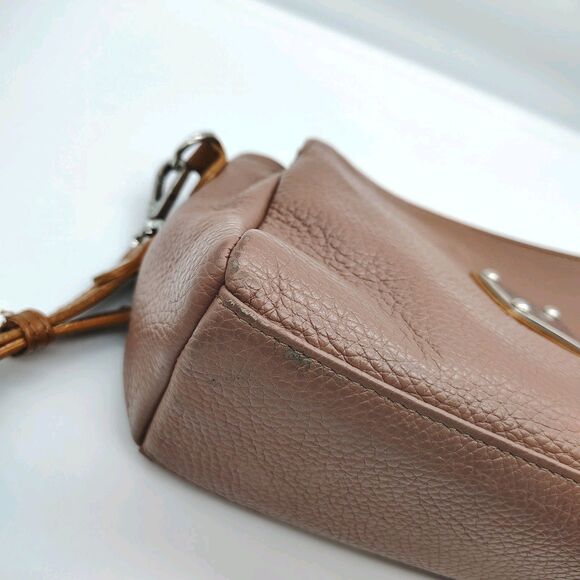 Valentina Taupe Tan Pebbled Leather Shoulder Bag Crossbody Purse Neutral Italy - Picture 12 of 16